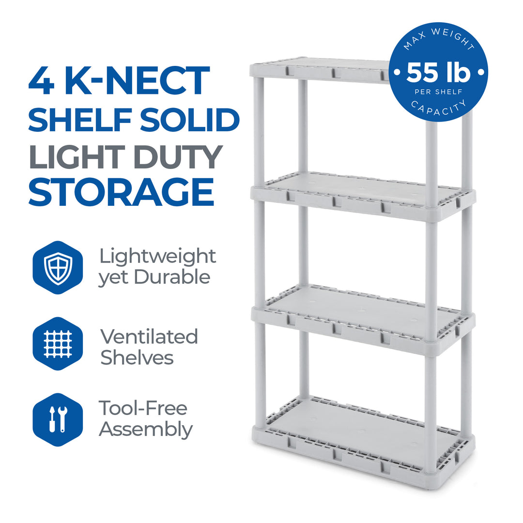 Gracious Living 4 Shelf Knect-A-Shelf Fixed Height Solid Light Duty Storage,Grey