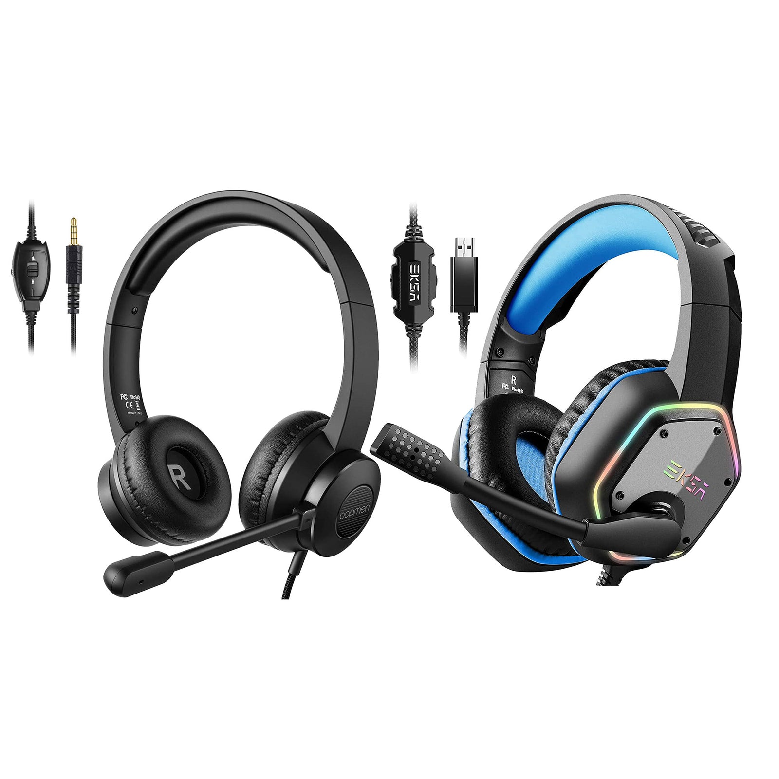 EKSA RGB Plug In Gaming Headset, Blue, with S100 Headphones with Mic, Black - VMInnovations