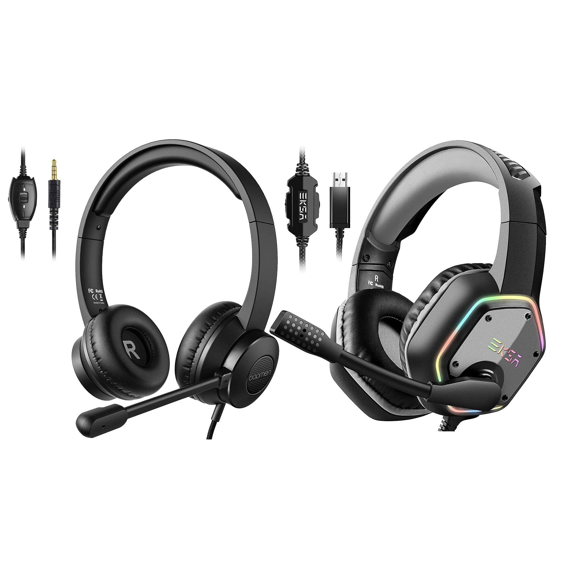 EKSA RGB USB Gaming Headset, Gray, and S100 Headphone with Microphone, Black - VMInnovations