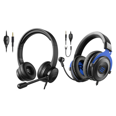 EKSA Gaming Headset with Mic, Blue, and S100 Headphones with Microphone, Black - VMInnovations