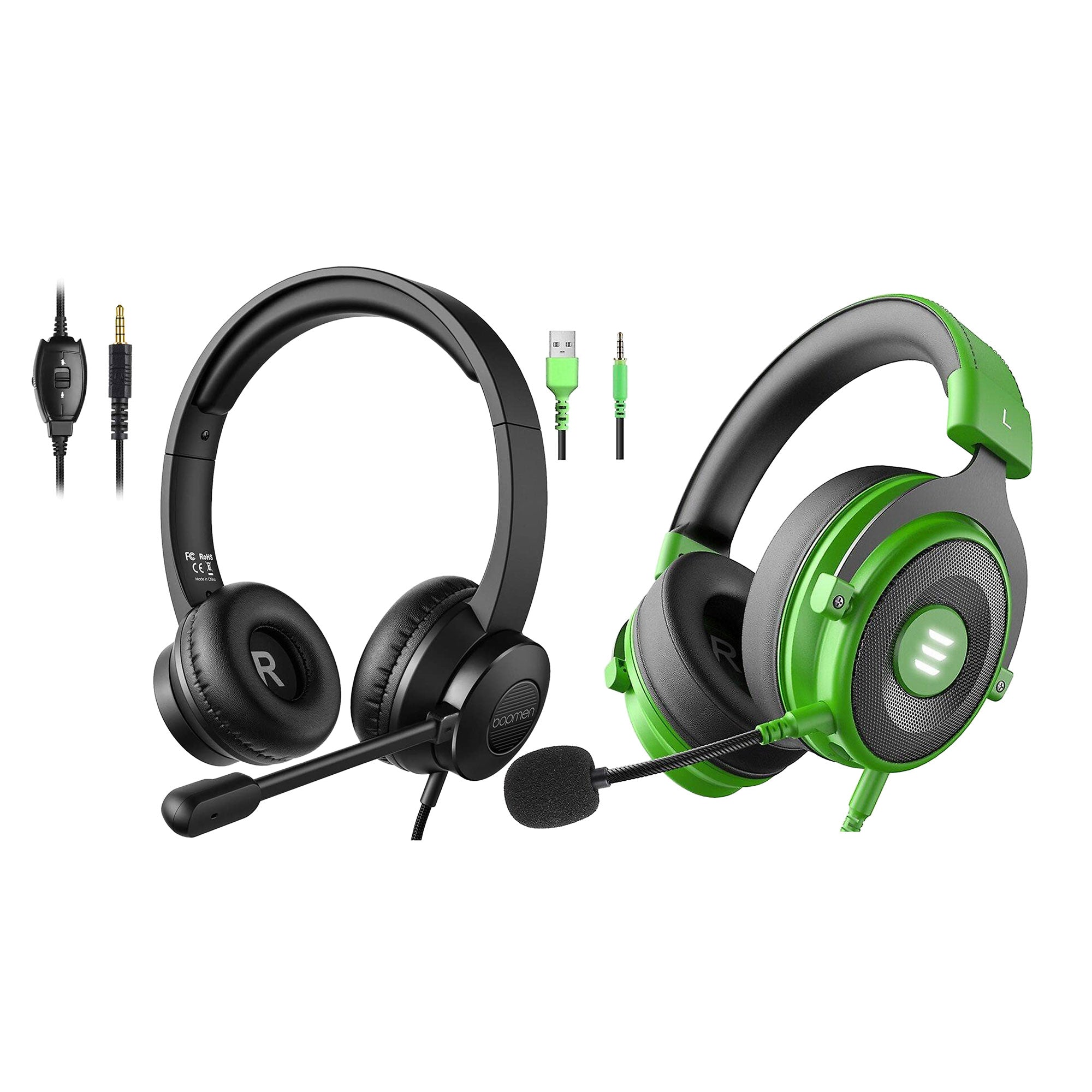 EKSA Pro Gaming Headset with Mic, Green, and S100 Headphone with Mic, Black - VMInnovations