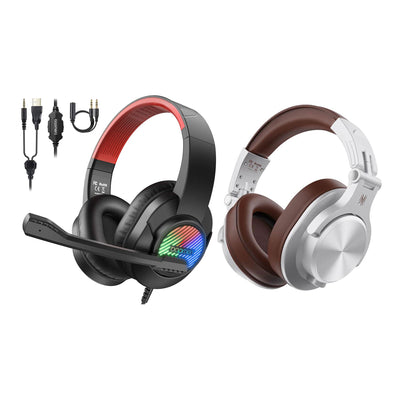 OneOdio Fusion Wired & Wireless Headphones, Silver & bopmen USB Wired Headphones