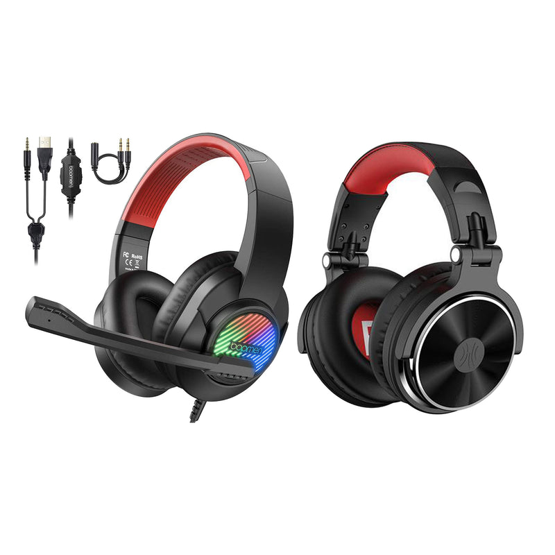 OneOdio Pro 10 Wired DJ Headphones, Black/Red and T8 USB Gaming Wired Headphones