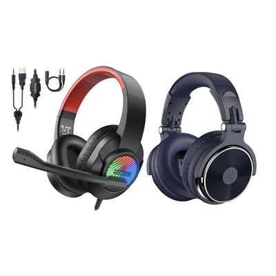 OneOdio Pro 10 Studio Wired DJ Headphones, Blue and T8 USB Wired Headphones