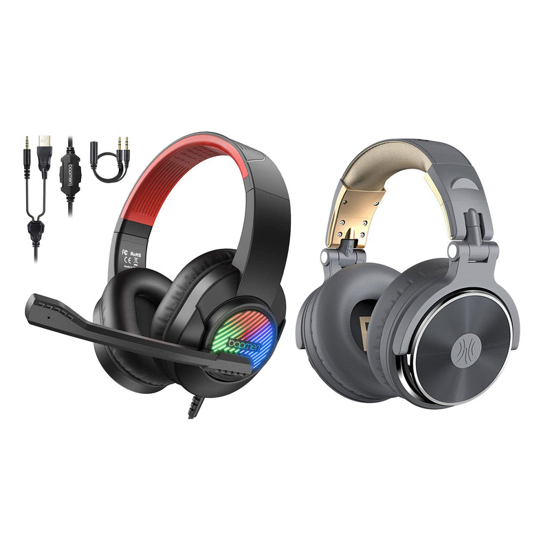 OneOdio Pro 10 Studio Wired DJ Headphones, Grey and T8 USB Wired Headphones