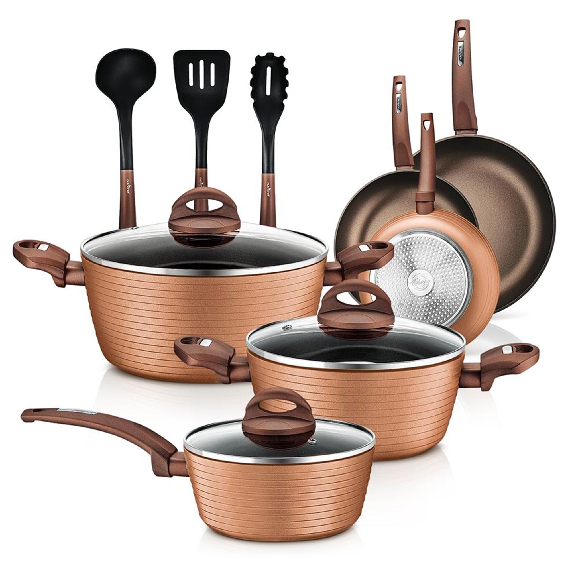 NutriChef 12 Pc Nonstick Cookware Set with Lids & Cool Touch Handles (Open Box) - VMInnovations