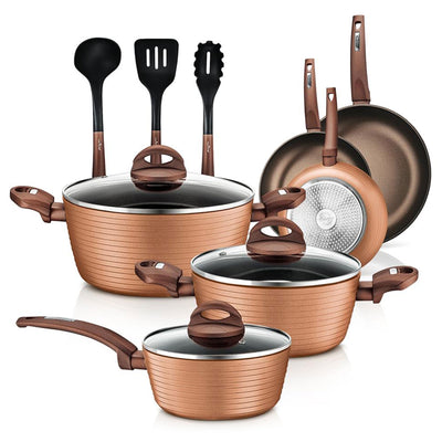 NutriChef 12 Pc Nonstick Cookware Set with Lids & Cool Touch Handles (Open Box) - VMInnovations