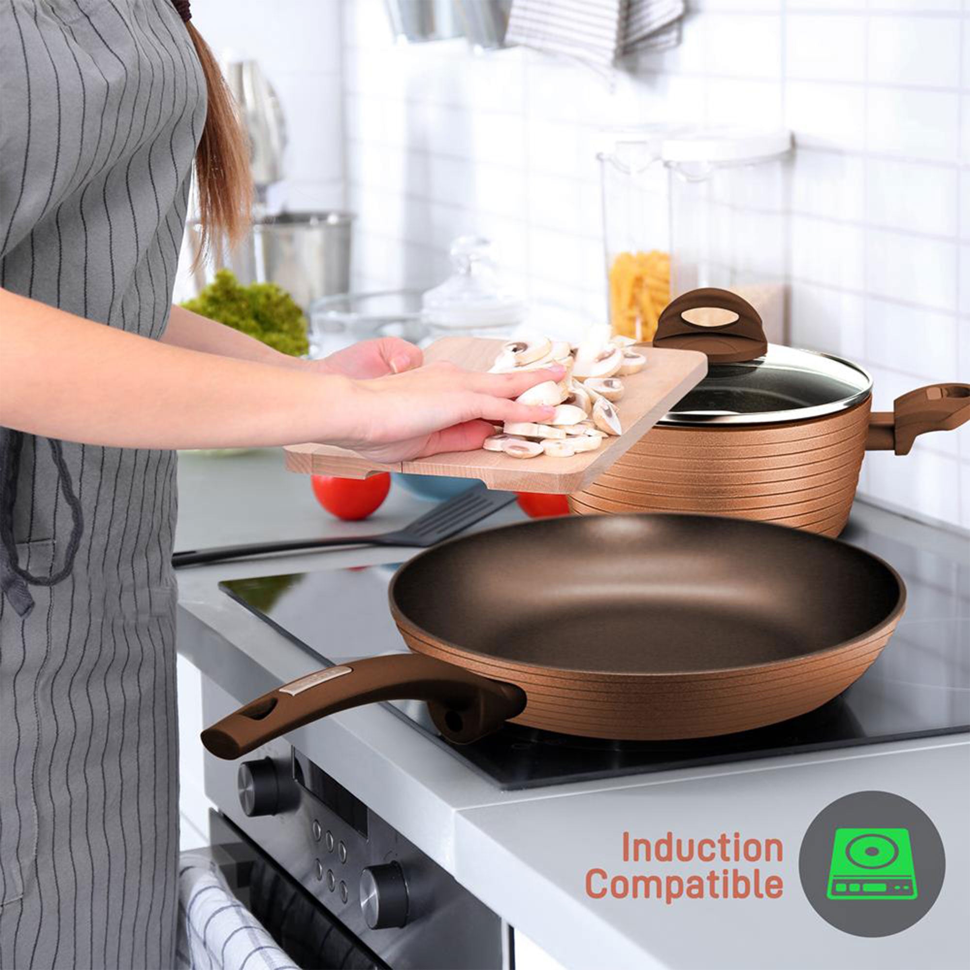 NutriChef 12 Pc Nonstick Cookware Set with Lids & Cool Touch Handles (Open Box) - VMInnovations