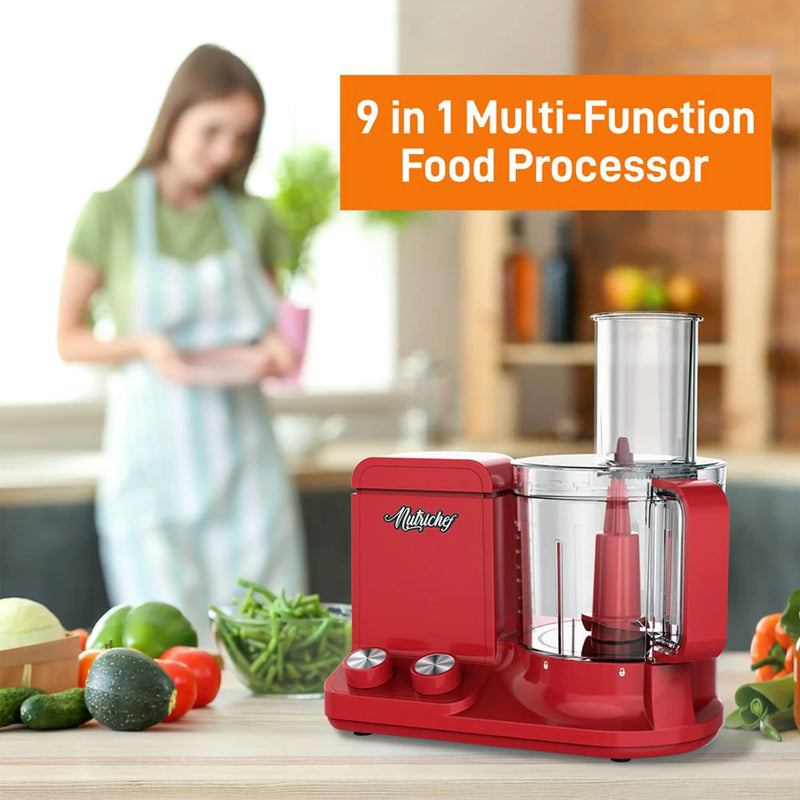 12 Cup Multifunctional Food Processor with 6 Attachment Blades, Red (Open Box)
