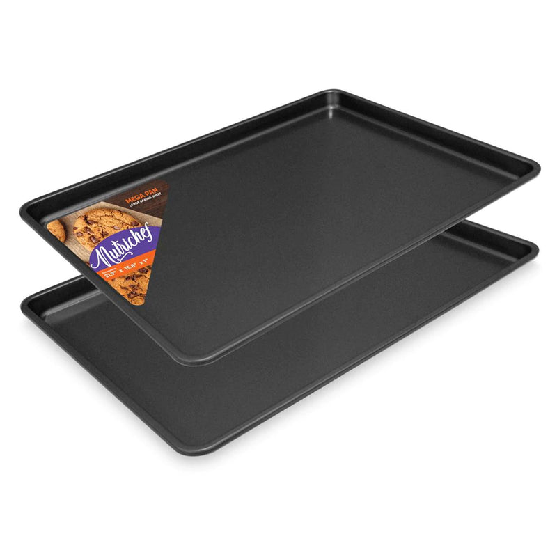 NutriChef Extra Large Nonstick Rimmed Cookie and Baking Sheets, Black, Set of 2