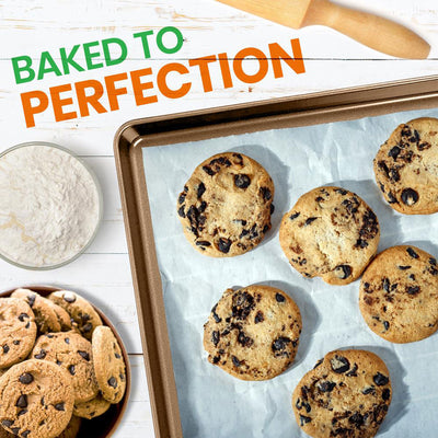 NutriChef Extra Large Nonstick Rimmed Cookie and Baking Sheets, Gold, Set of 2