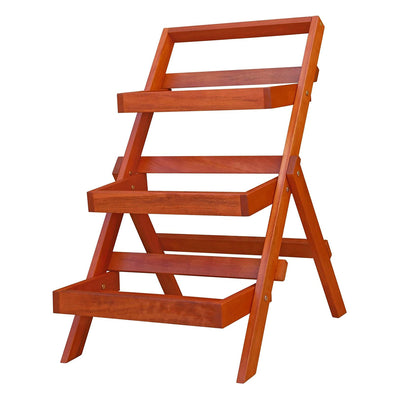 VIFAH Malibu 24-Inch Wide 3-Layer Wooden Outdoor or Indoor Patio Plant Stand