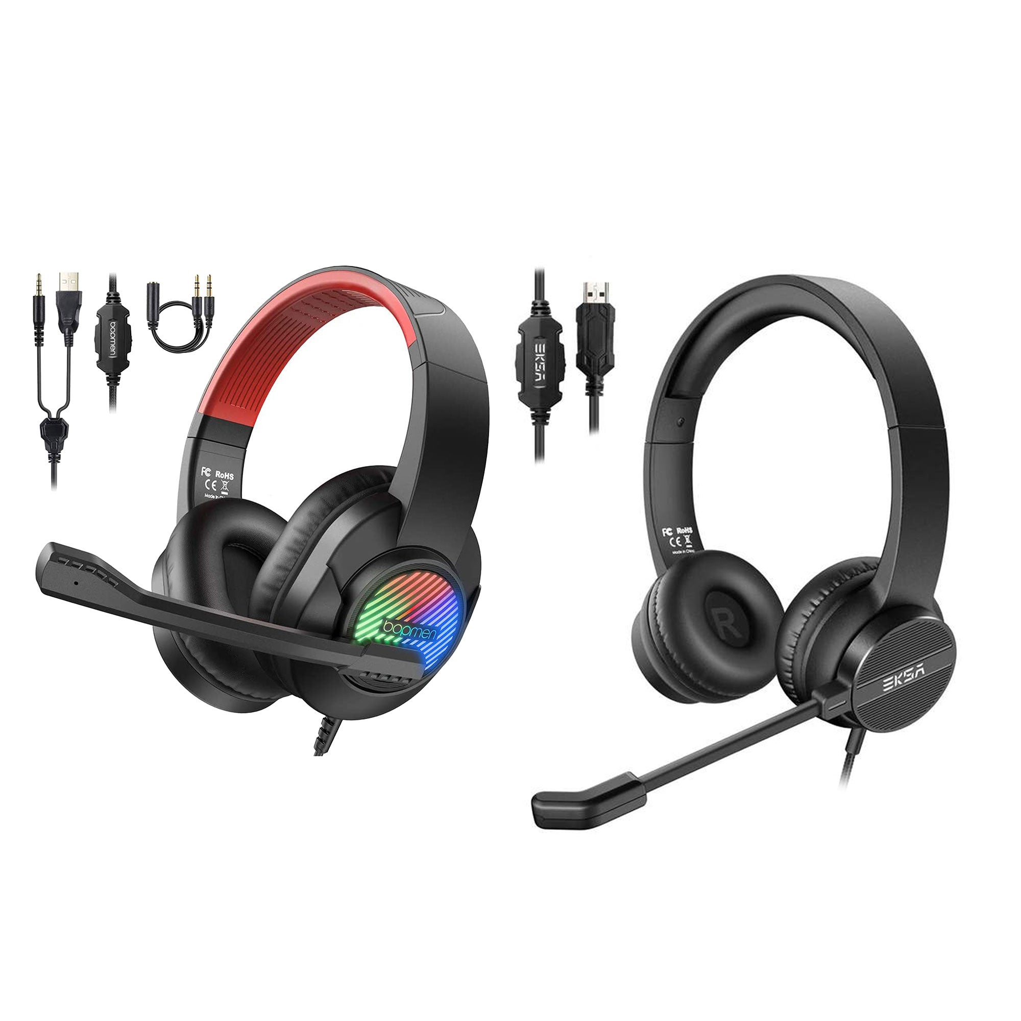 EKSA H12E Noise Cancelling Headphones and T8 Gaming Headset with RGB Lights