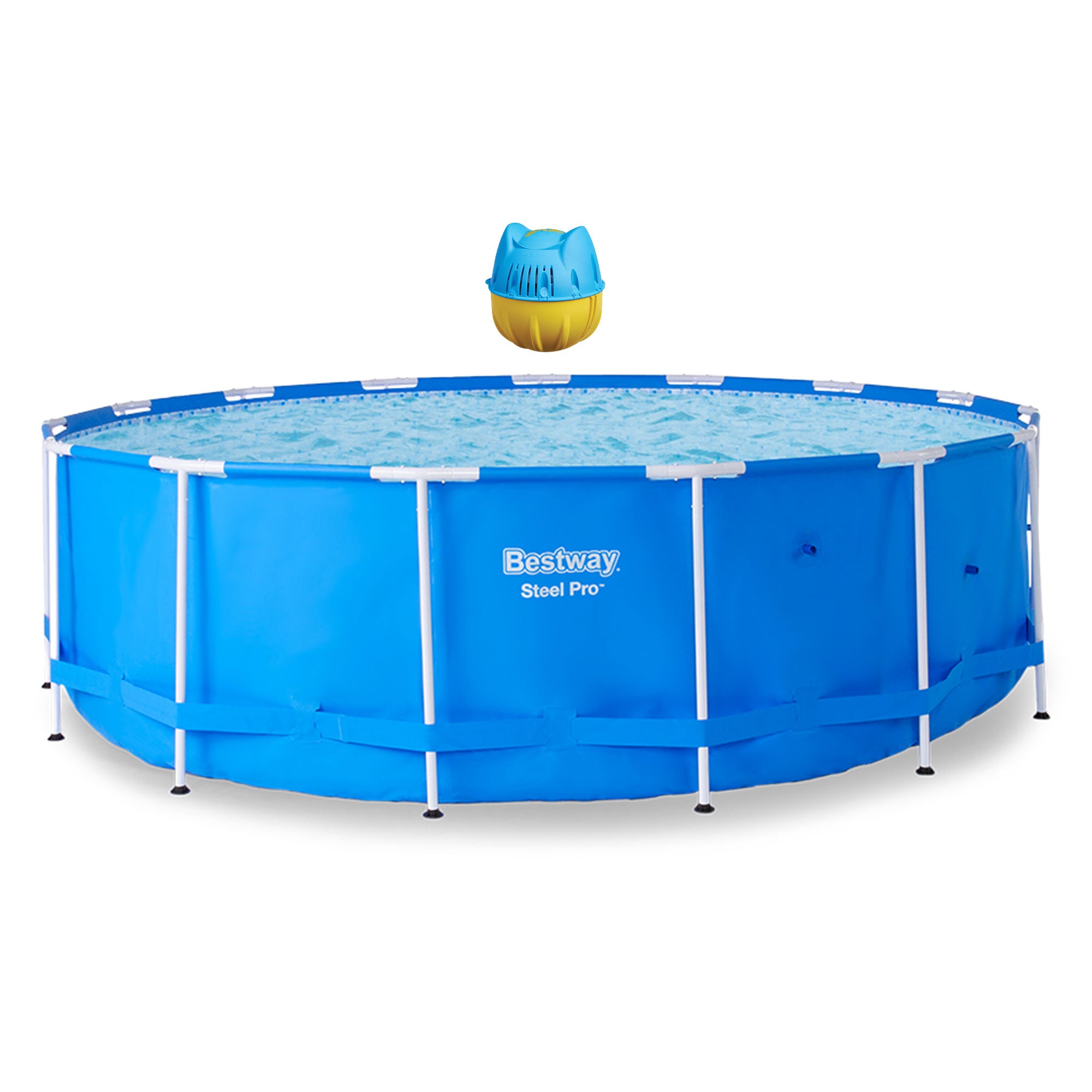 Hey! Cool Pool Float Cleaning Swimming Pool with Bestway Steel Pro Round Frame