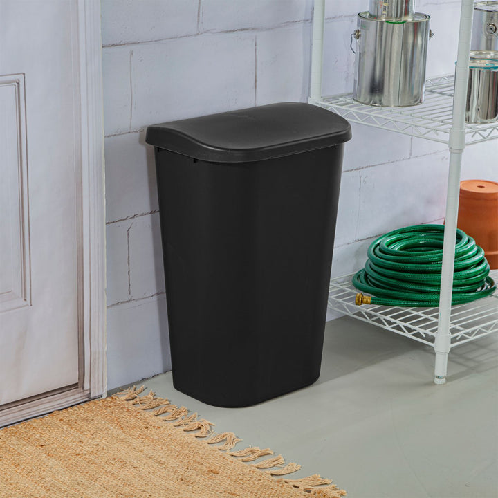 Sterilite 11.3 Gallon Lift Top Lid Wastebasket Kitchen Trash Can, Black (6 Pack)