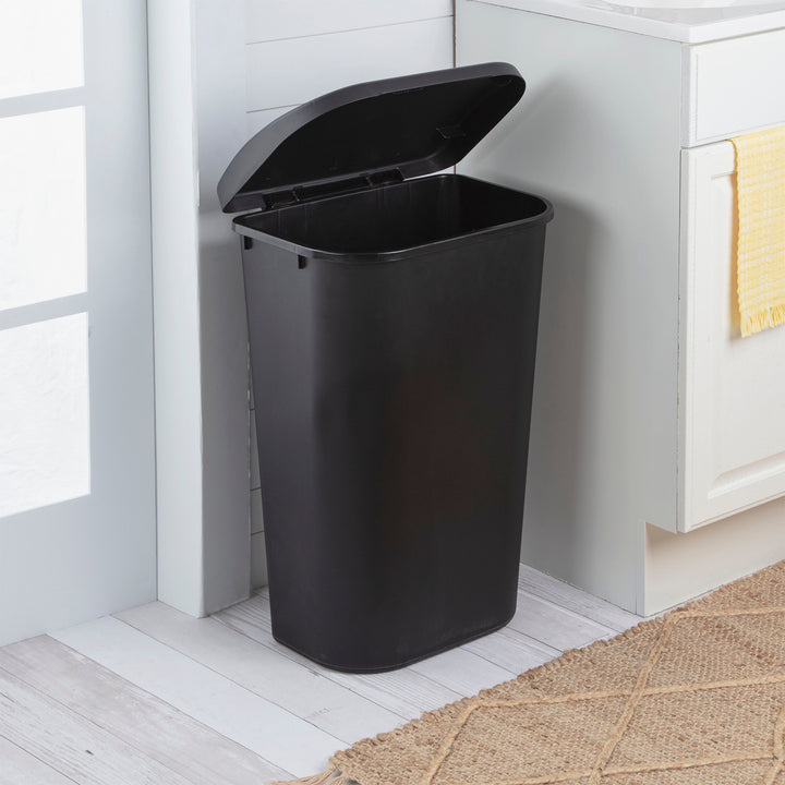 Sterilite 11.3 Gallon Lift Top Lid Wastebasket Kitchen Trash Can, Black (6 Pack)