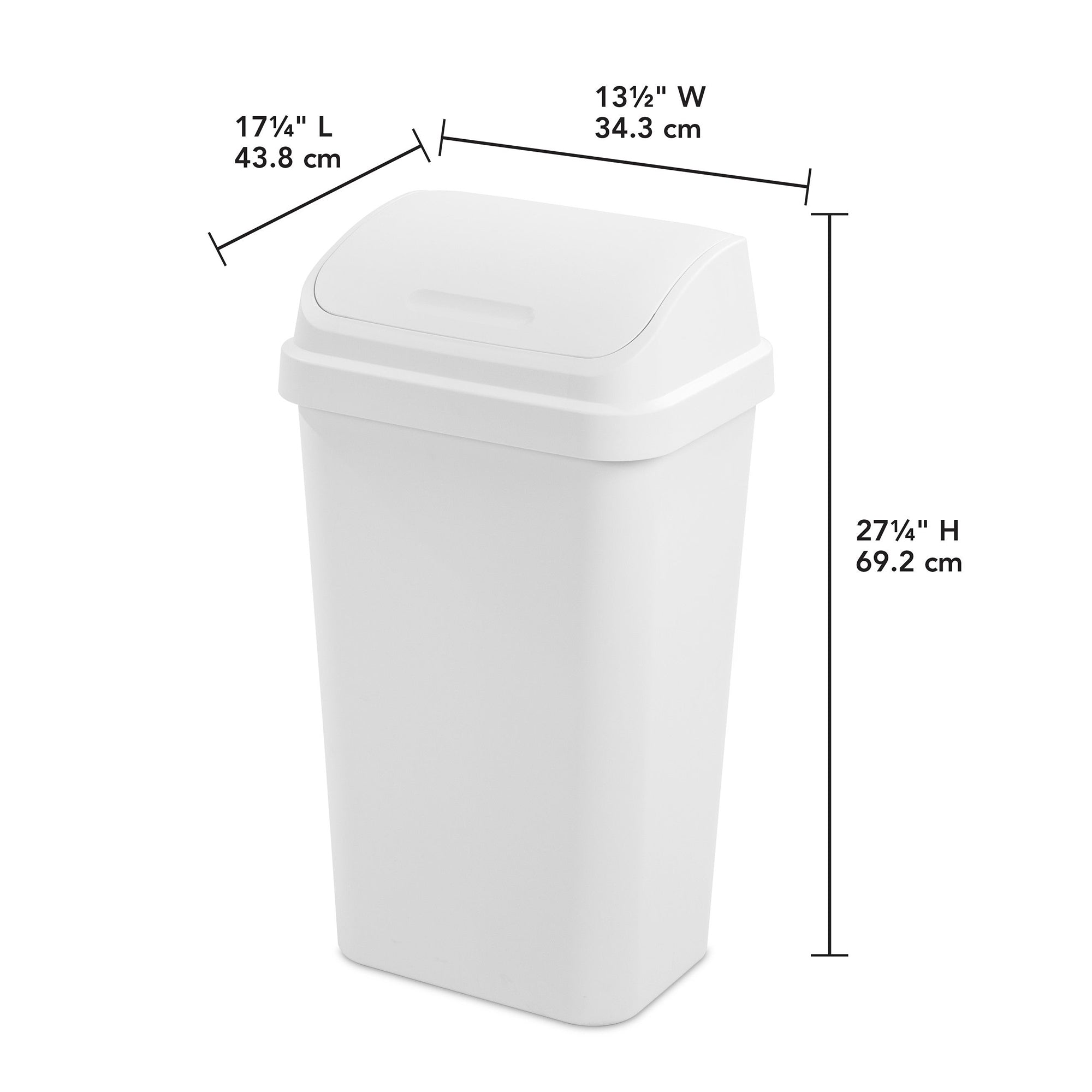 Sterilite 13 Gallon Swing Top Lidded Wastebasket Trash Can for Kitchen, White - VMInnovations
