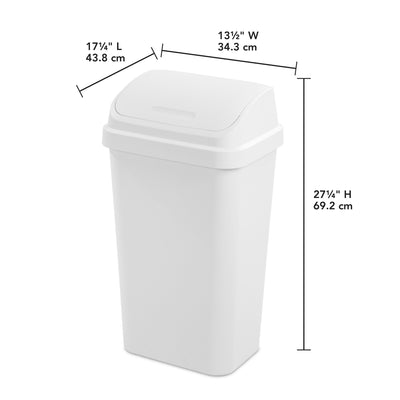 Sterilite 13 Gallon Swing Top Lidded Wastebasket Trash Can for Kitchen, White - VMInnovations