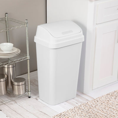 Sterilite 13 Gallon Swing Top Lidded Wastebasket Trash Can for Kitchen, White
