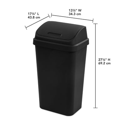 Sterilite 13 Gallon Swing Top Lidded Wastebasket Trash Can for Kitchen, Black