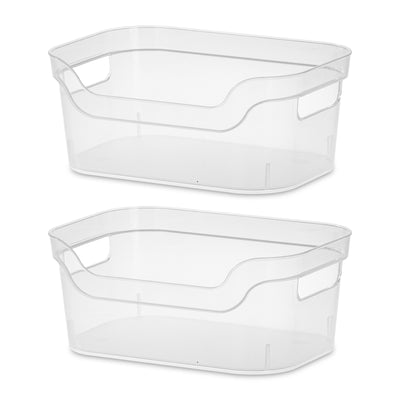 Sterilite 9.5 x 6.5 x 4 Inch Clear Open Storage Bin with Carry Handles, 2 Pack