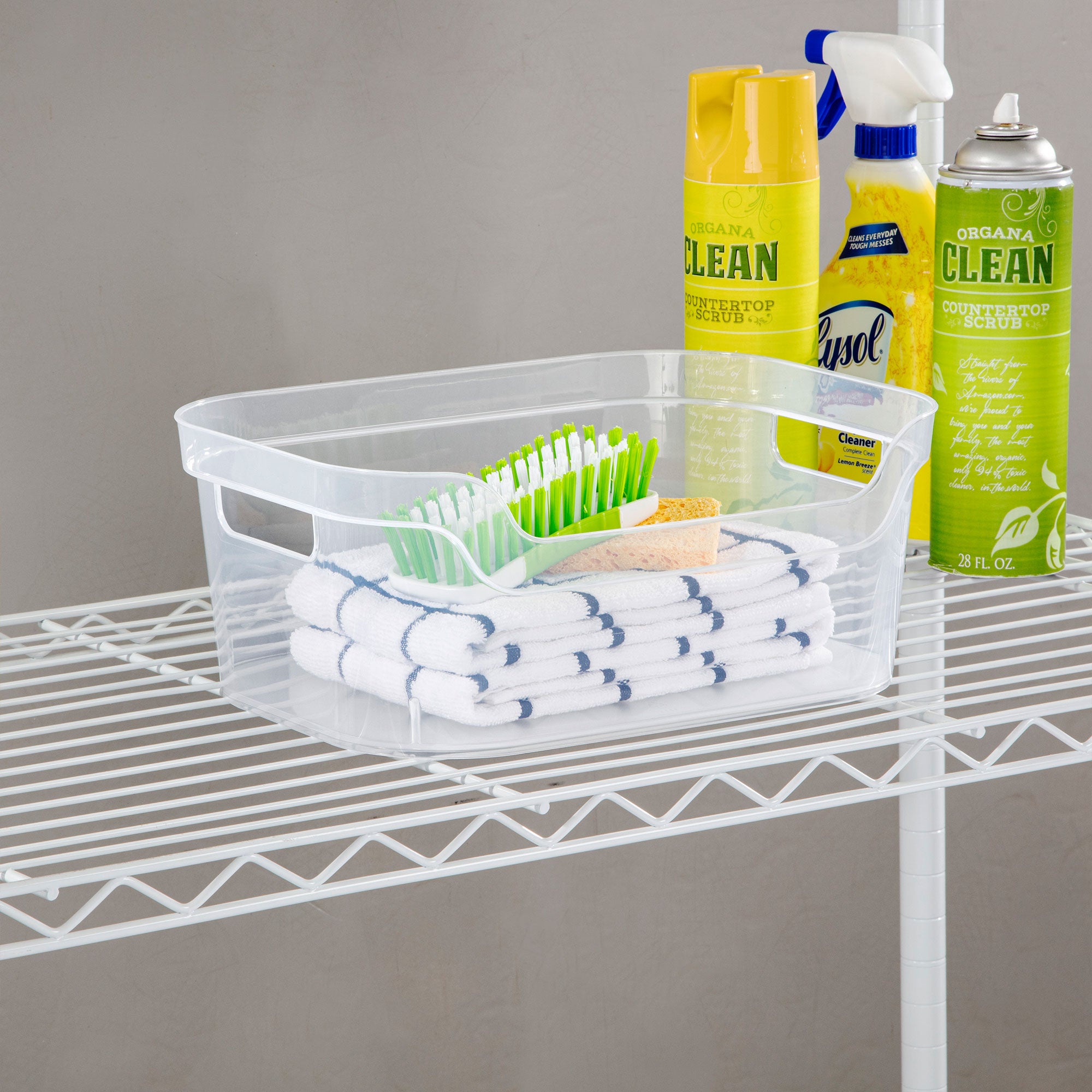 Sterilite 5.25 x 9.5 x 13 Inch Open Storage Bin w/ Carry Through Handles, Clear
