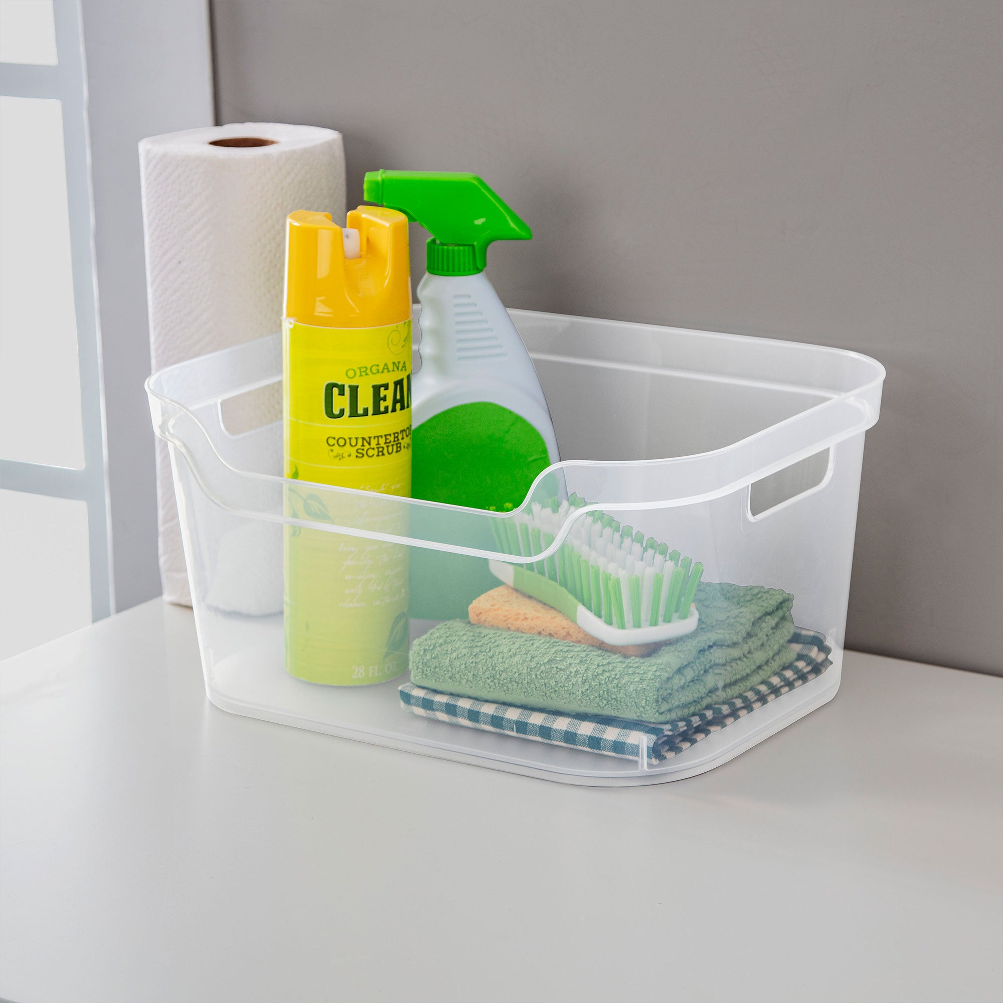 Sterilite 7 x 11 x 14.25 Inch Open Storage Bin with Carry Through Handles, Clear