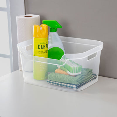 Sterilite 7 x 11 x 14.25 Inch Open Storage Bin with Carry Through Handles, Clear