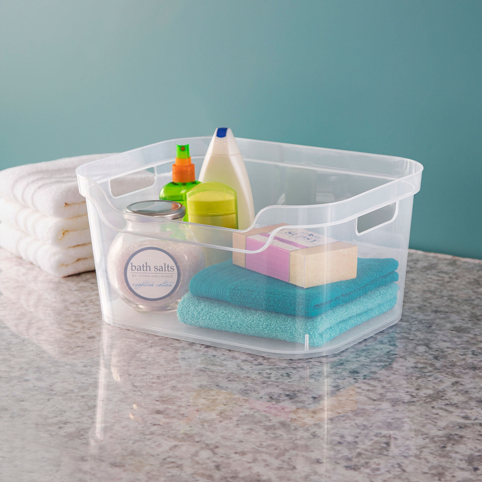 Sterilite 7 x 11 x 14.25 Inch Open Storage Bin with Carry Through Handles, Clear