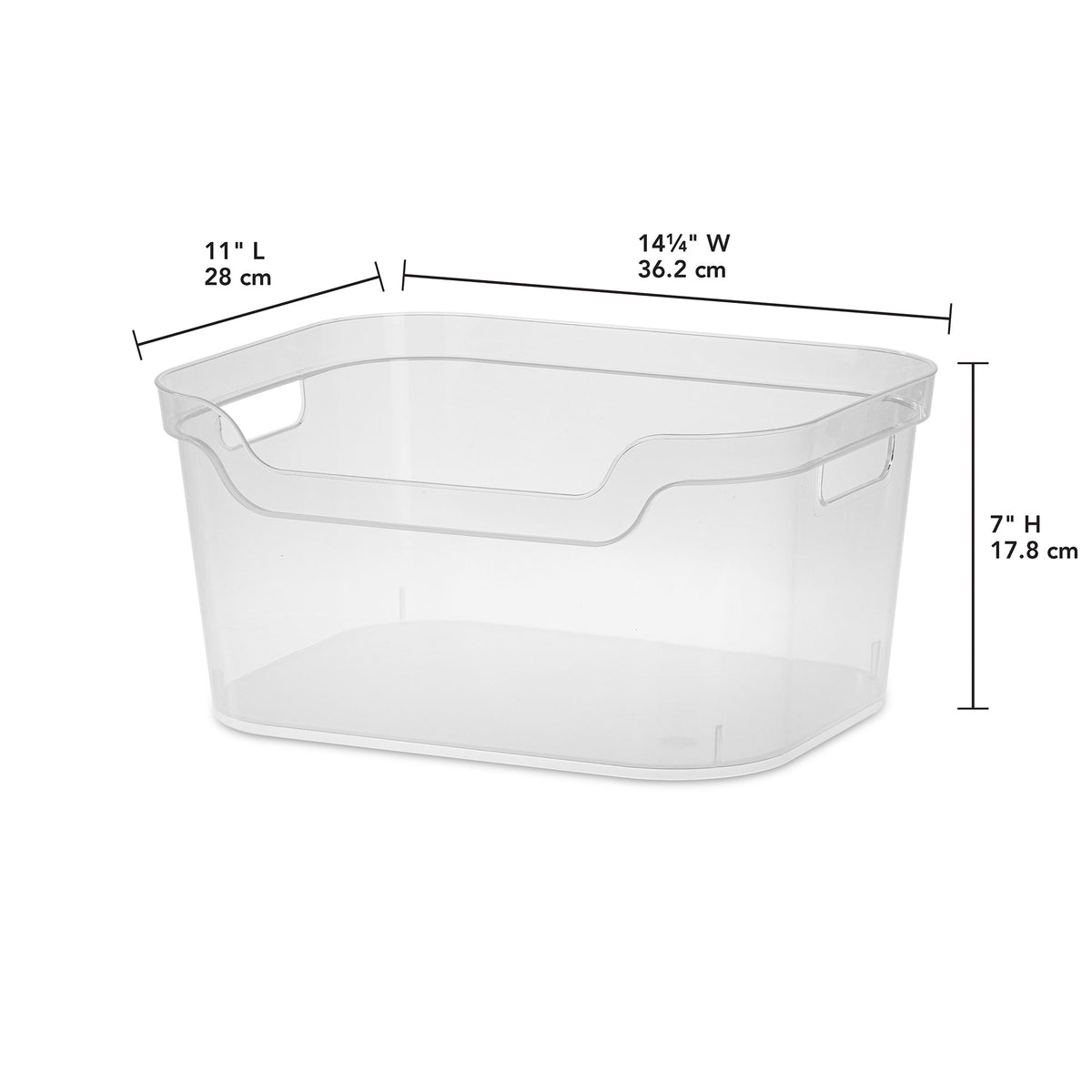 Sterilite 7 x 11 x 14.25 Inch Open Storage Bin with Carry Through Handles, Clear