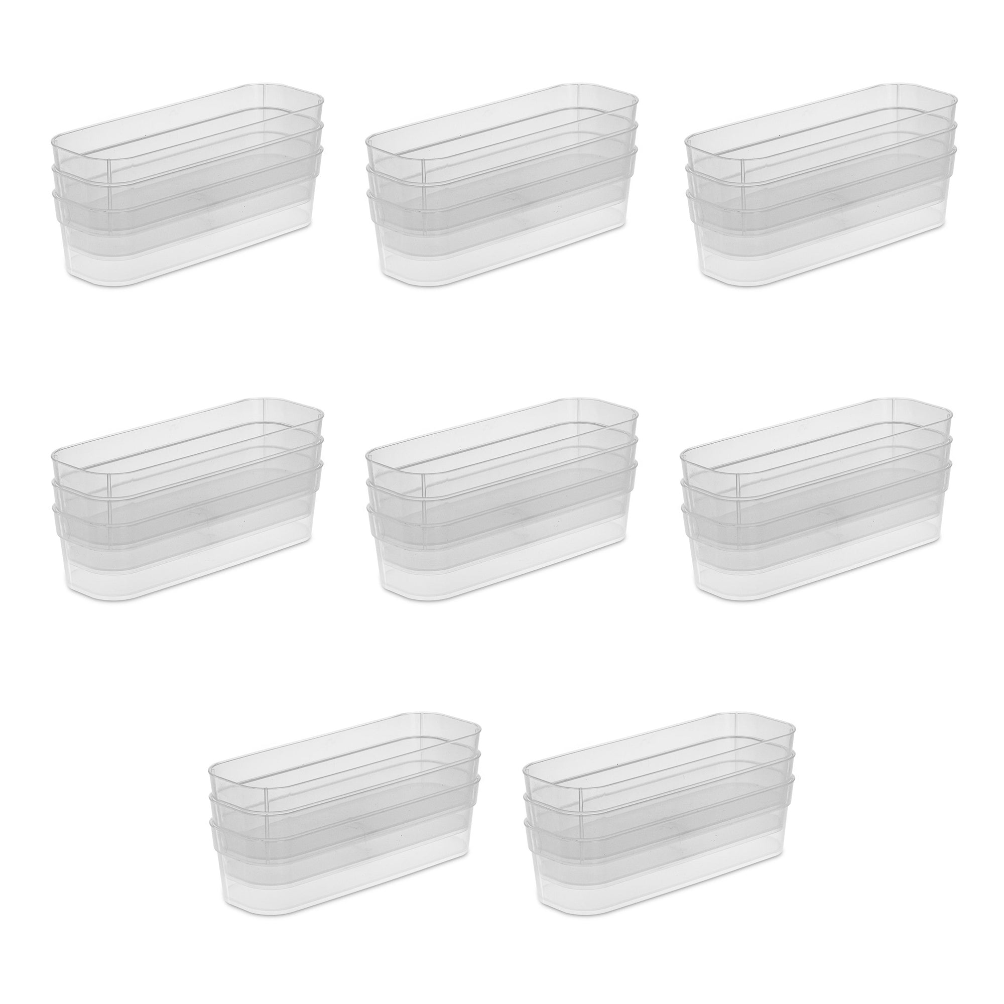 Sterilite Narrow Storage Trays for Desktop and Drawer Organizing, 3-Pack, Clear - VMInnovations