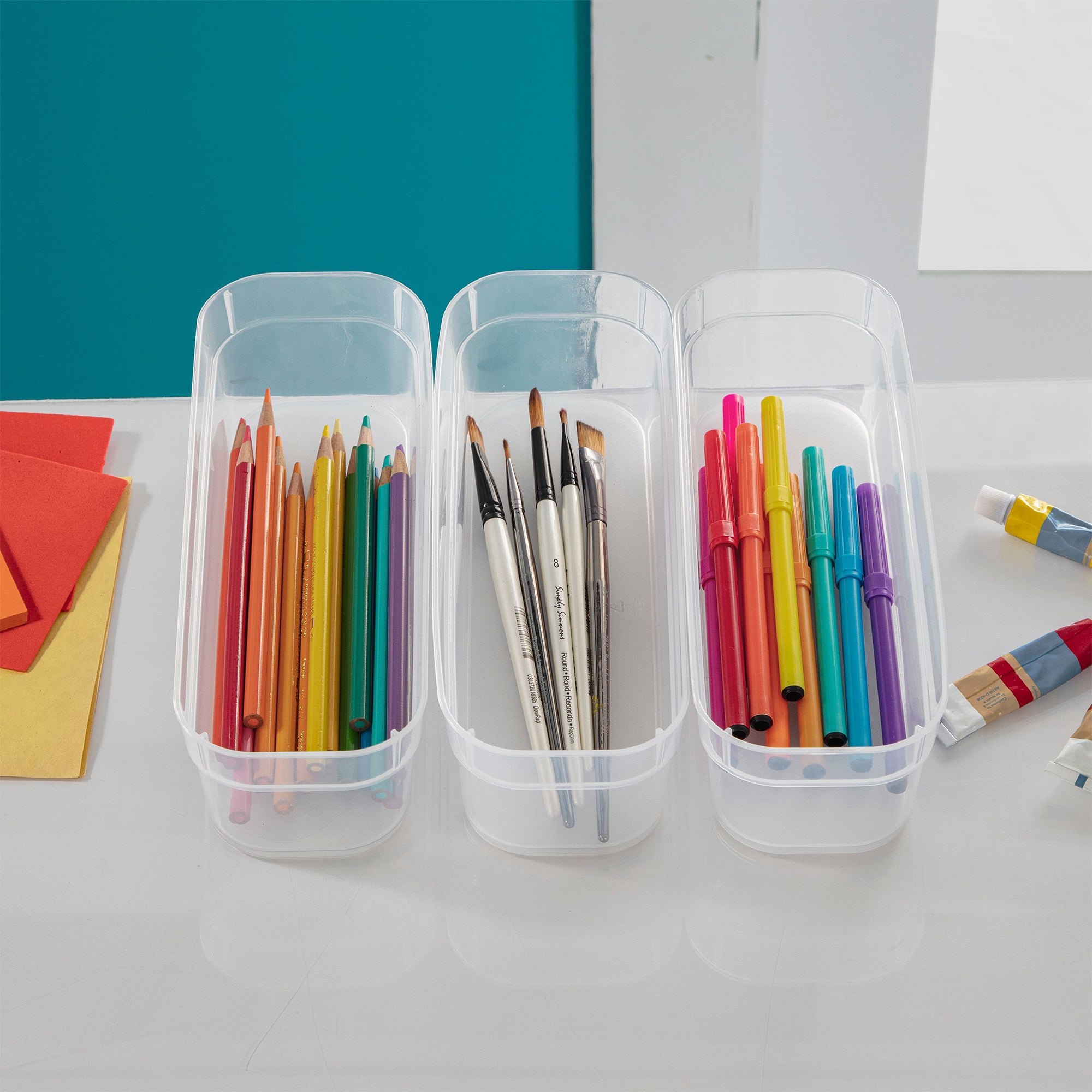 Sterilite Narrow Storage Trays for Desktop and Drawer Organizing, 3-Pack, Clear
