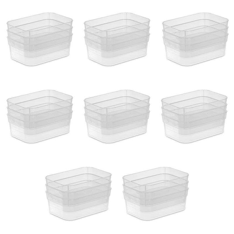 Sterilite Medium Storage Trays for Desktop and Drawer Organizing, Clear, 48 Pack