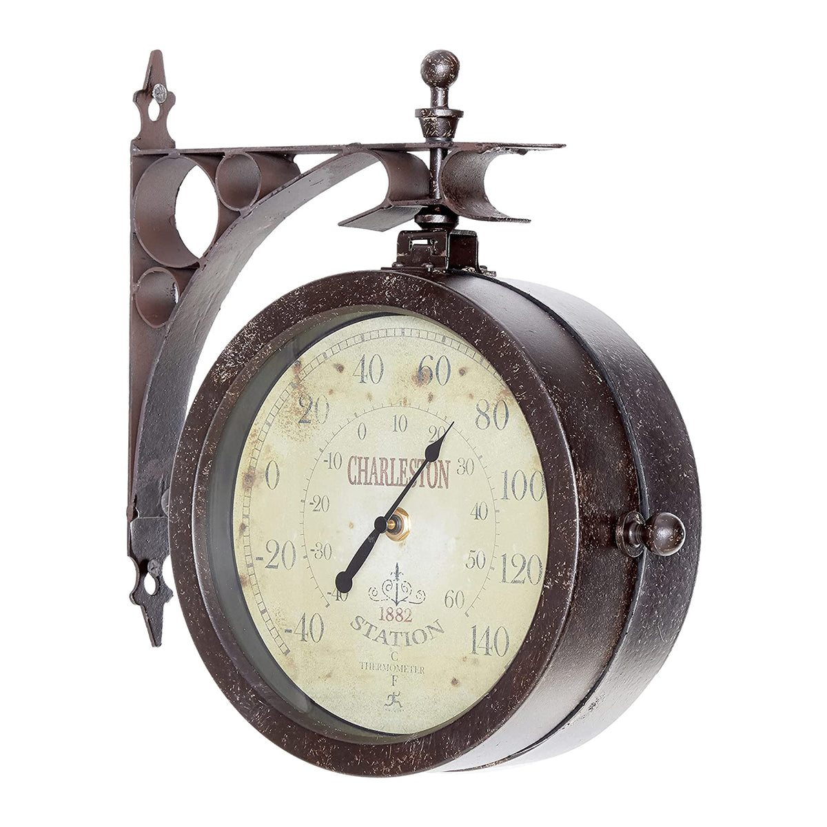 Infinity Instruments 8 Inch Charleston 2 Sided Outdoor Wall Clock & Thermometer