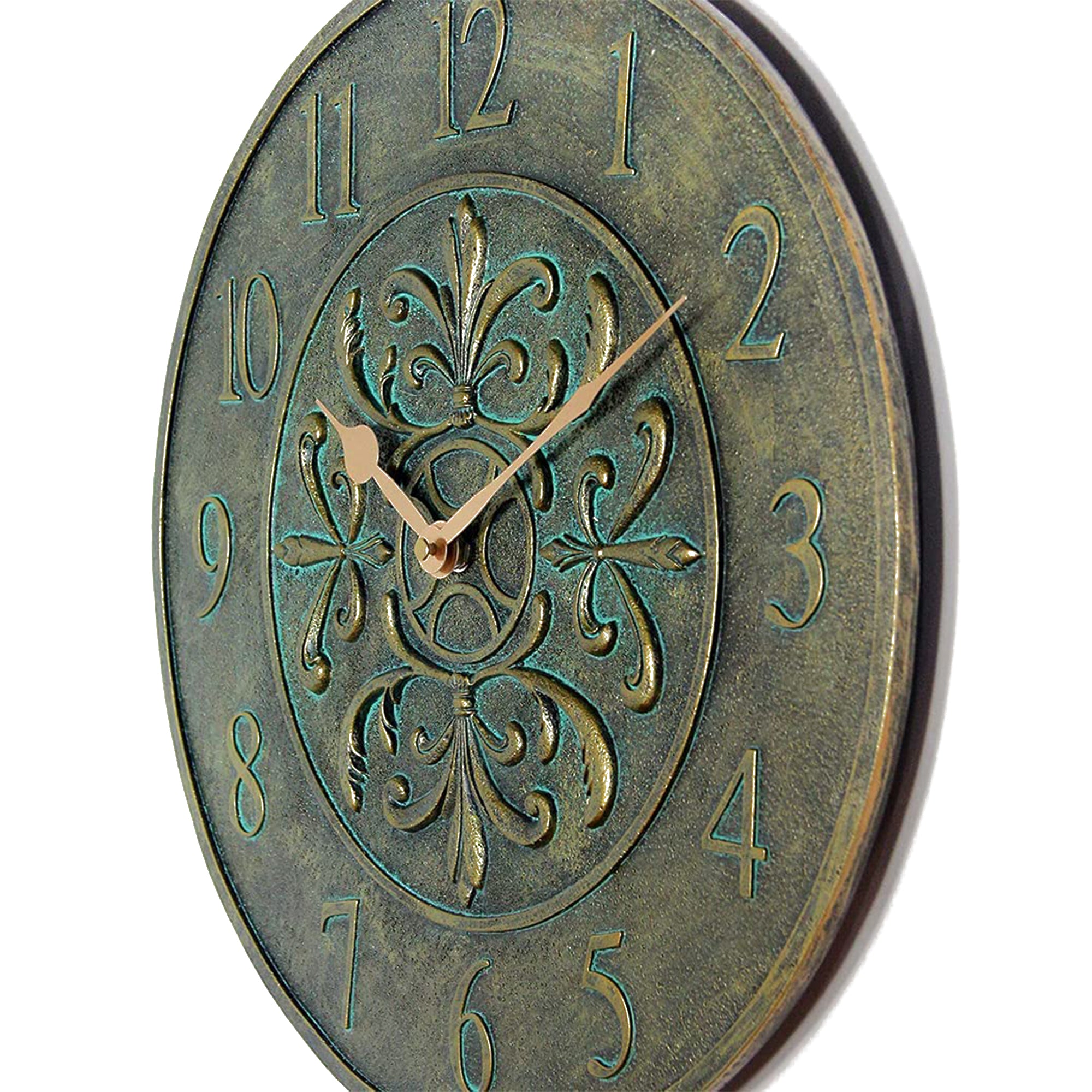 Infinity Instruments Blanc Fleur 15 Inch Vintage Outdoor Clock, Aged Bronze