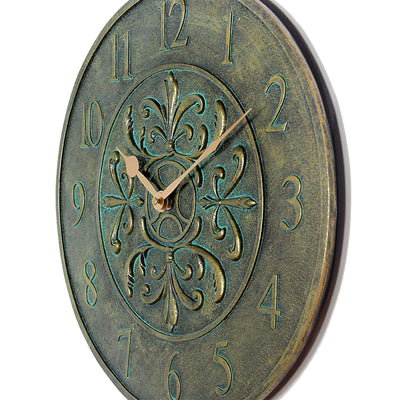 Infinity Instruments Blanc Fleur 15 Inch Vintage Outdoor Clock, Aged Bronze