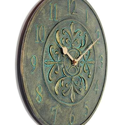 Infinity Instruments Blanc Fleur 15 Inch Vintage Outdoor Clock, Aged Bronze
