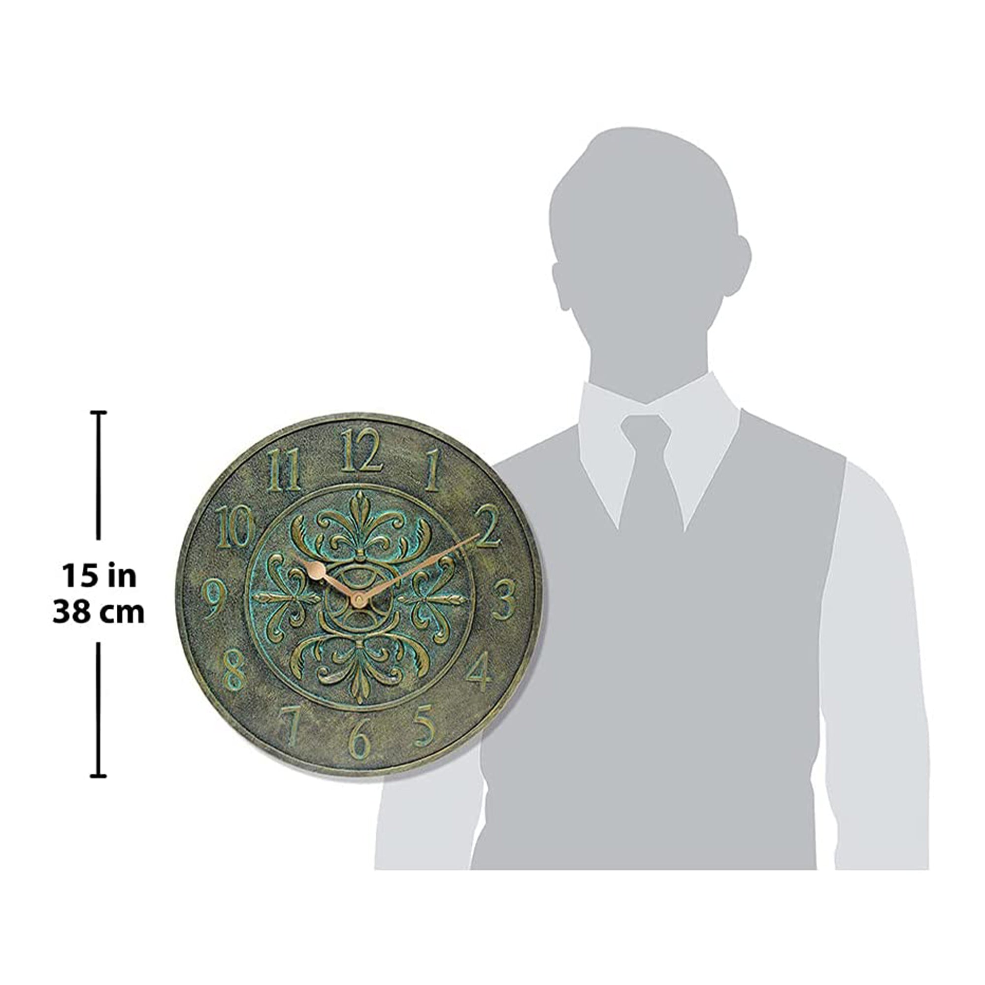 Infinity Instruments Blanc Fleur 15 Inch Vintage Outdoor Clock, Aged Bronze