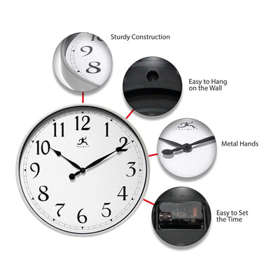 18 Inch Modern Contemporary Round Office Wall Clock, Silver (Open Box)