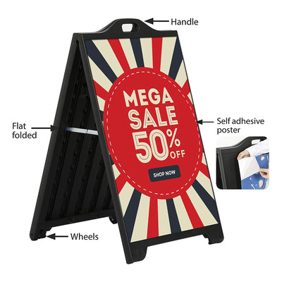 M&T Displays SignPro 24 x 36 Inch Weatherproof Sandwich A Frame Board, Black