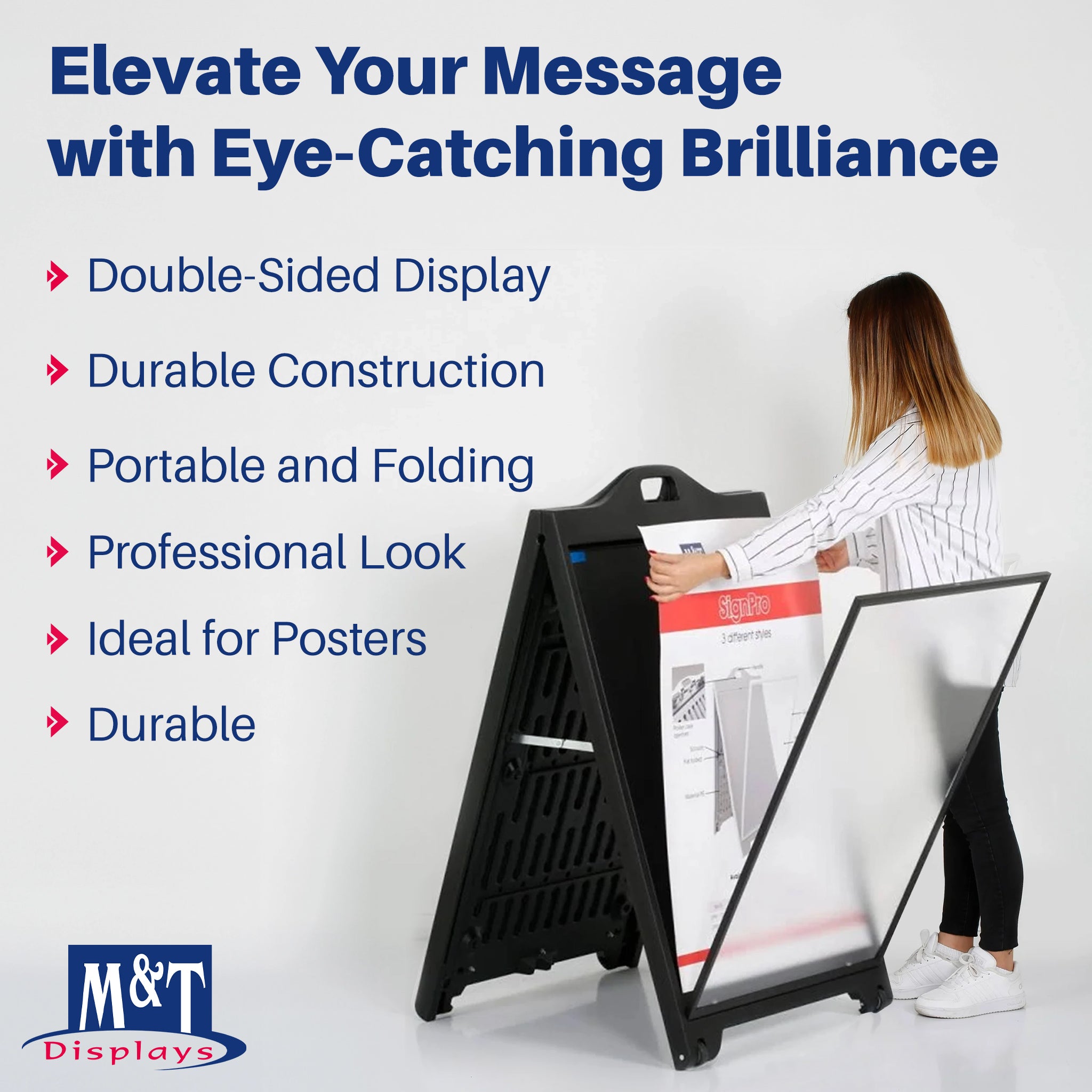 M&T Displays 24"x36" A Frame Double Sided Sidewalk Frame Board, Black (Used) - VMInnovations
