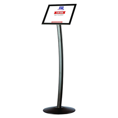 M&T Displays 8.5 x 11" Metal Pedestal Arc Restaurant Menu Holder, Black (Used) - VMInnovations