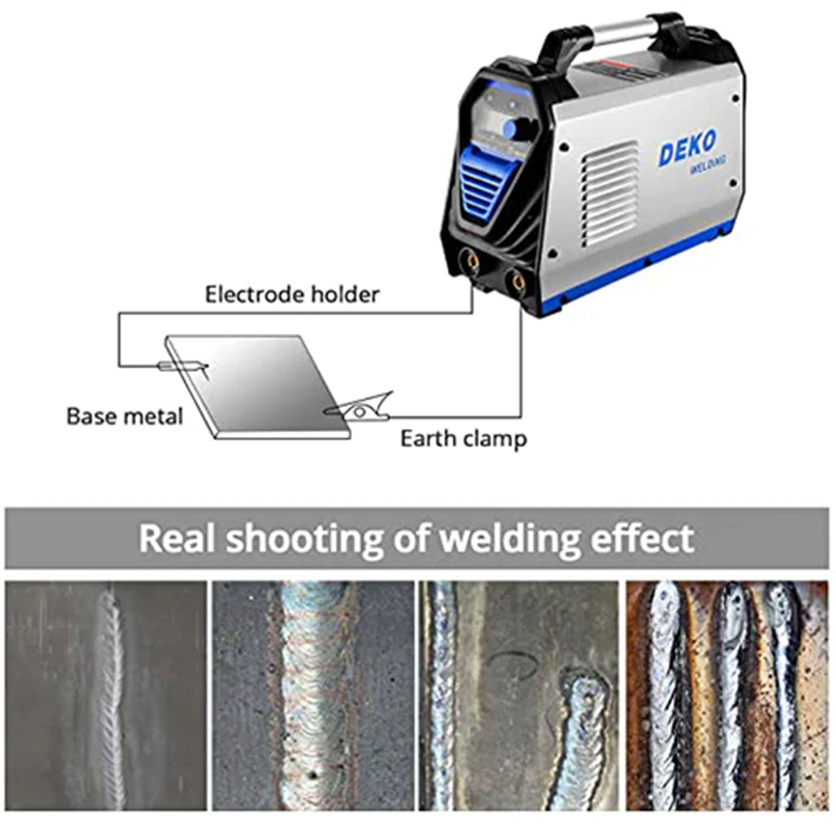 DEKO DKUS-MMA-200A Portable Lightweight Stick Arc Welding Machine, Blue & Silver