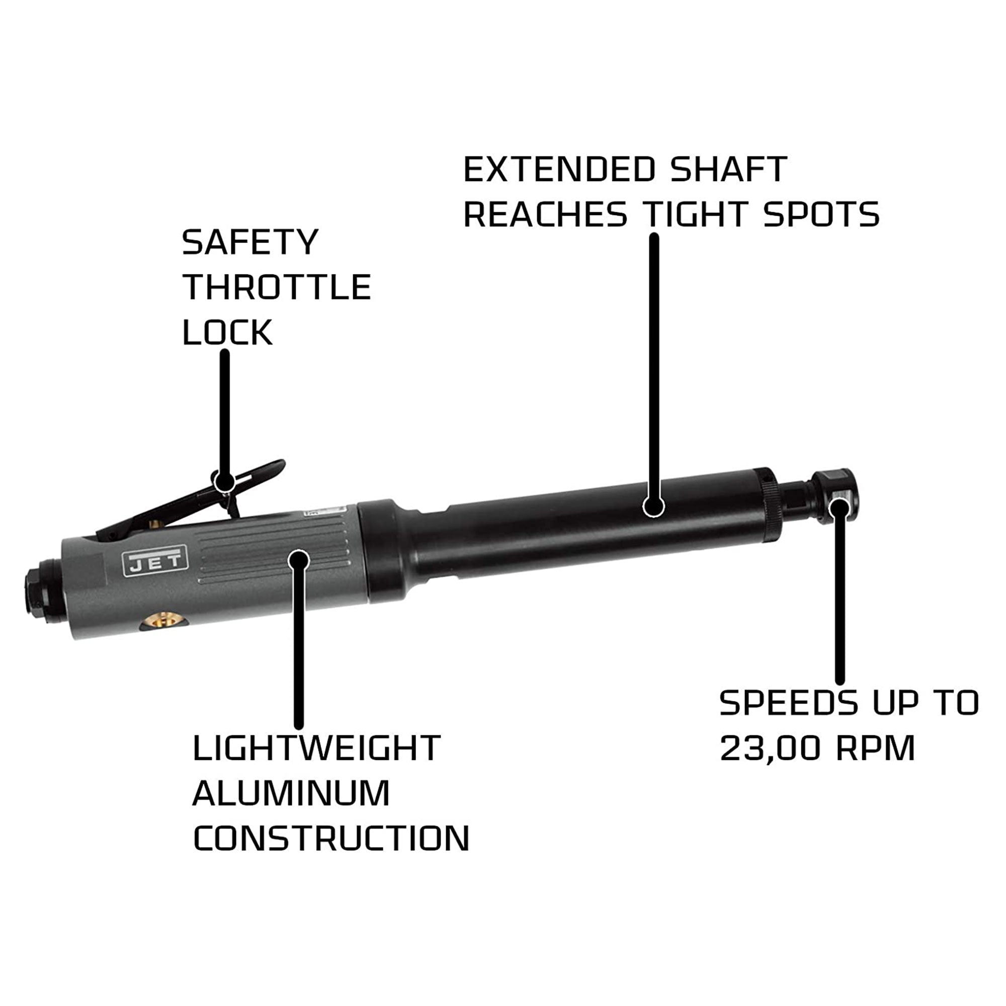 Jet JAT-402 1/4 Inch Collet 0.5 HP Extended Pneumatic Die Grinder Air Power Tool