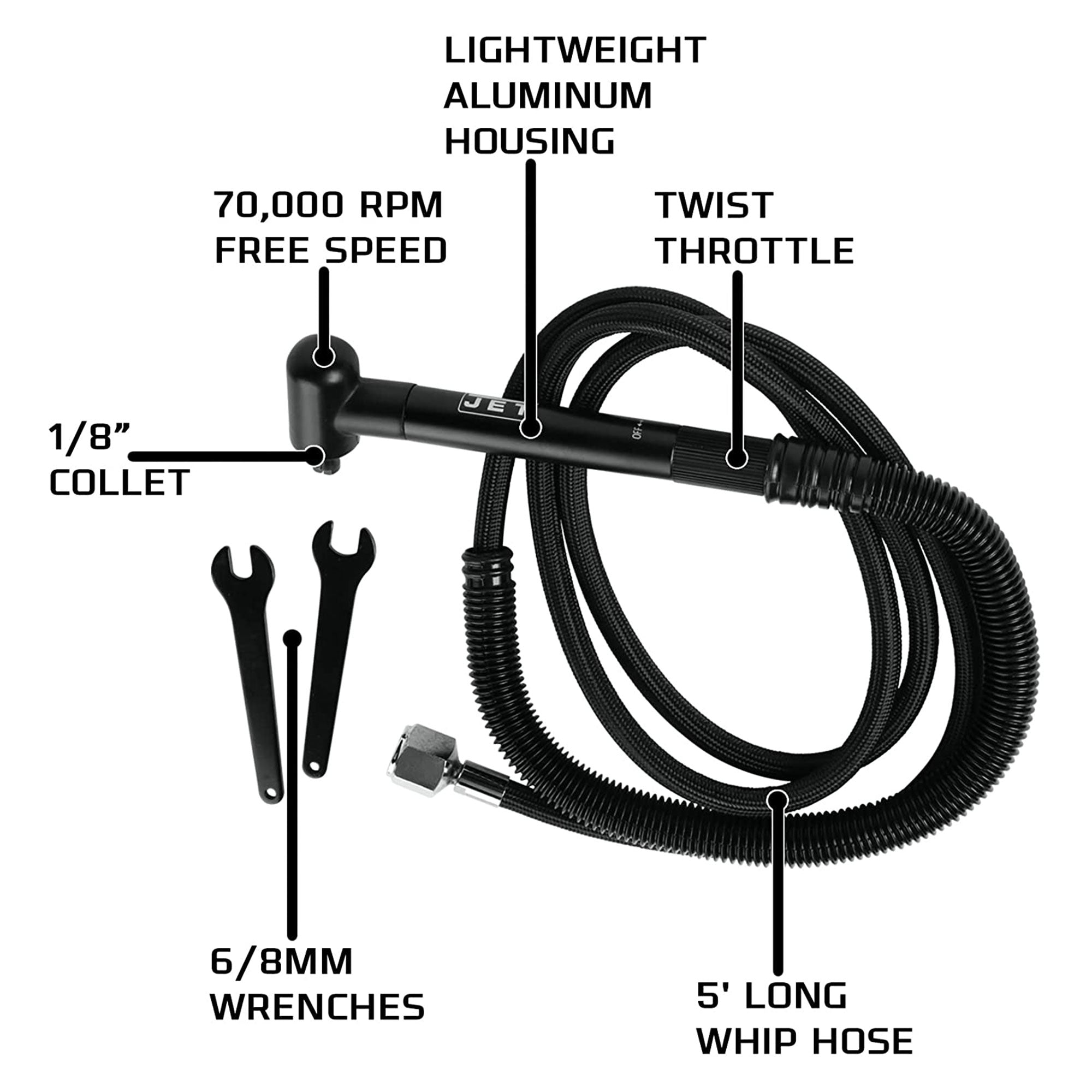 JET 505411 JAT 411 0.12 Inch Right Angle Pencil Die Grinder with 5 Foot Hose - VMInnovations