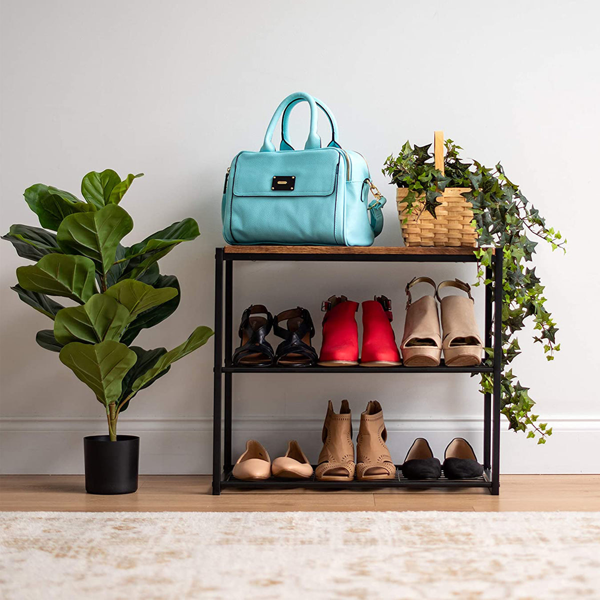 IRIS USA Stackable 3 Level Shoe Storage Bench for Closet, Entryway, or Mud Room