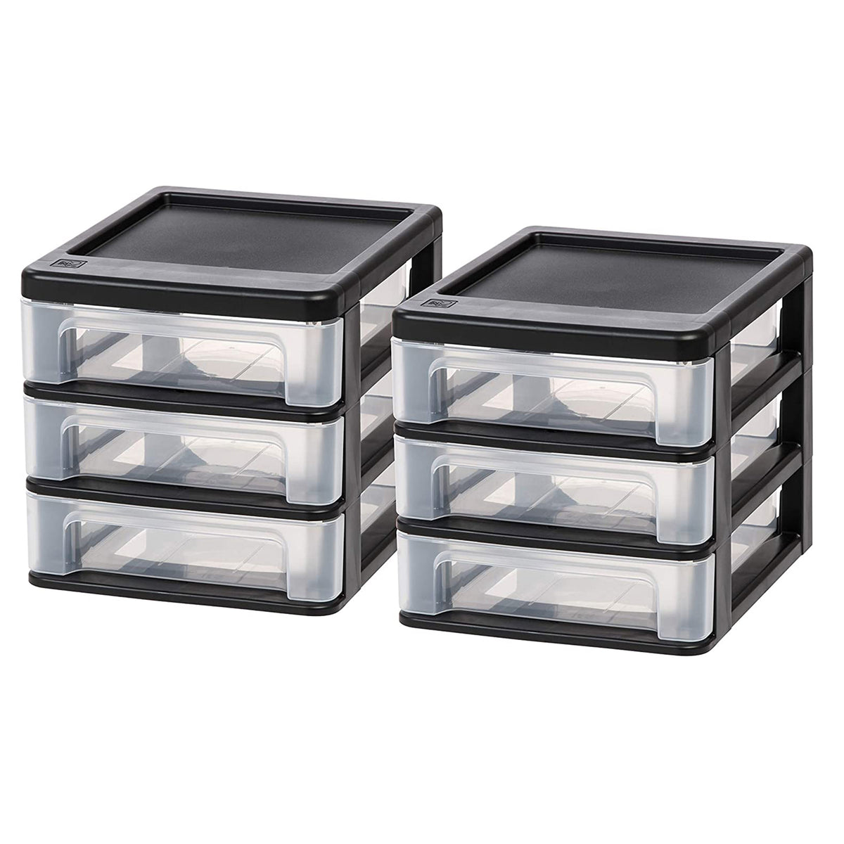 IRIS USA Compact 3 Drawer Plastic Desktop Organizer, Black (2 Pack) (Used)