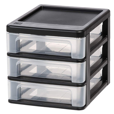 IRIS USA Compact 3 Drawer Plastic Desktop Organizer, Black (2 Pack) (Used)