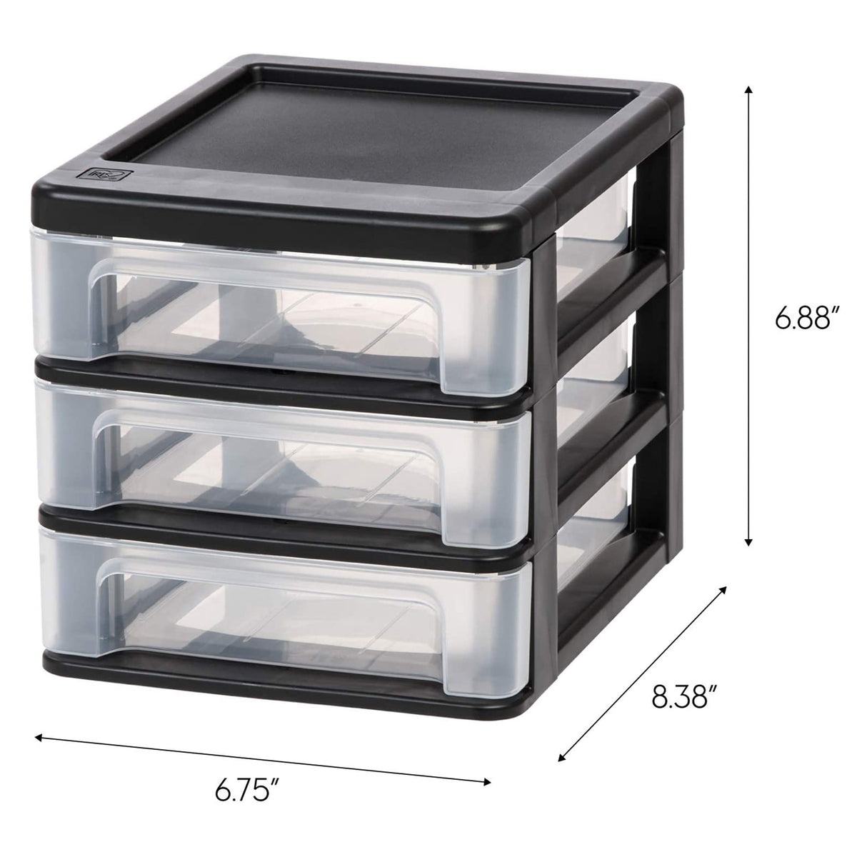 IRIS USA Compact 3 Drawer Plastic Desktop Organizer, Black (2 Pack) (Used)