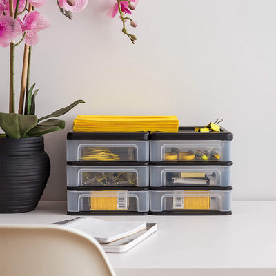 IRIS USA Compact 3 Drawer Plastic Desktop Organizer, Black (2 Pack) (Used)